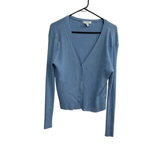 H&M Blue Ribbed Knit Cardigan Sweater XXL V-Neck Button Front Layering‎